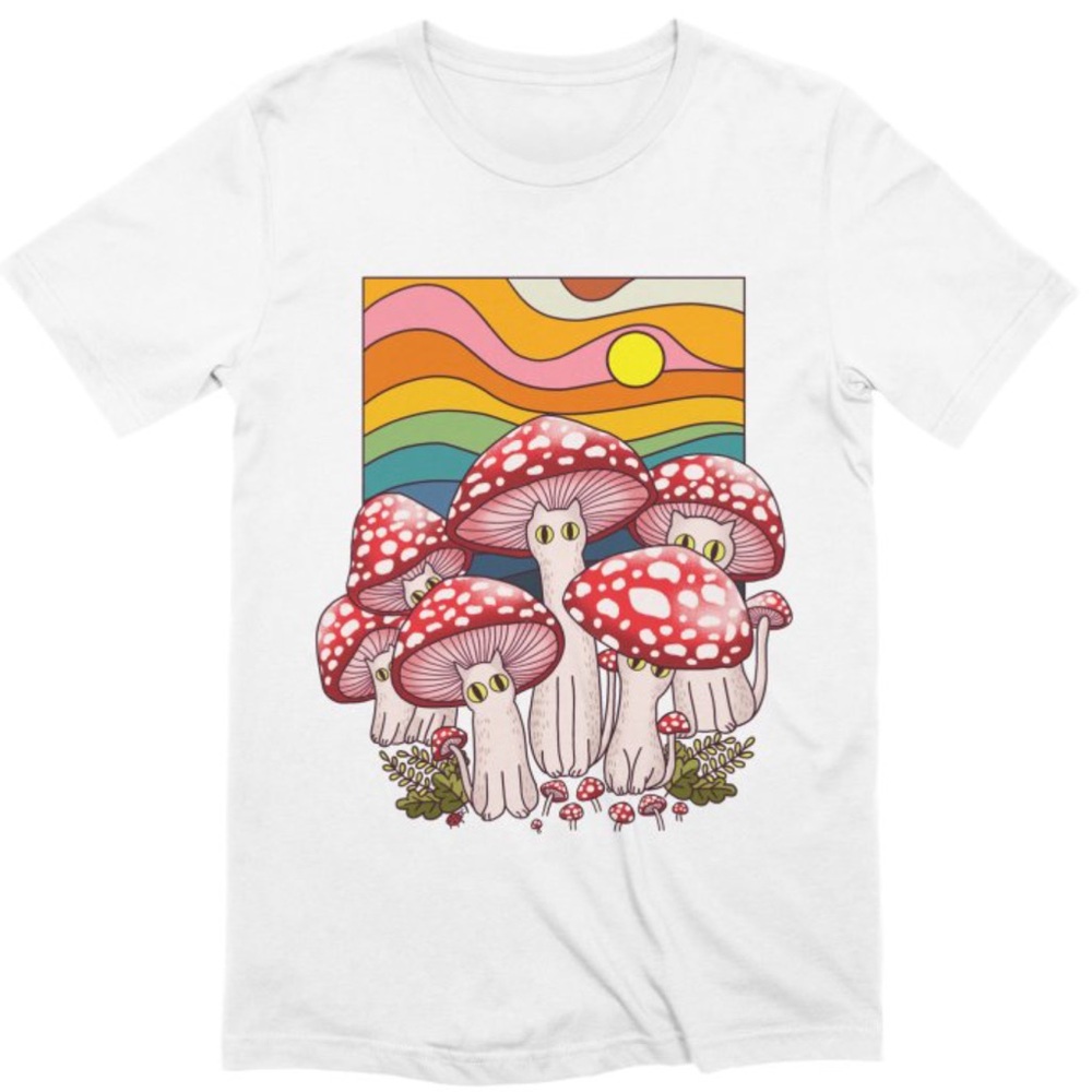 Mushroom Cat - MEOWSHROOM Modern Nature T-Shirt Tee